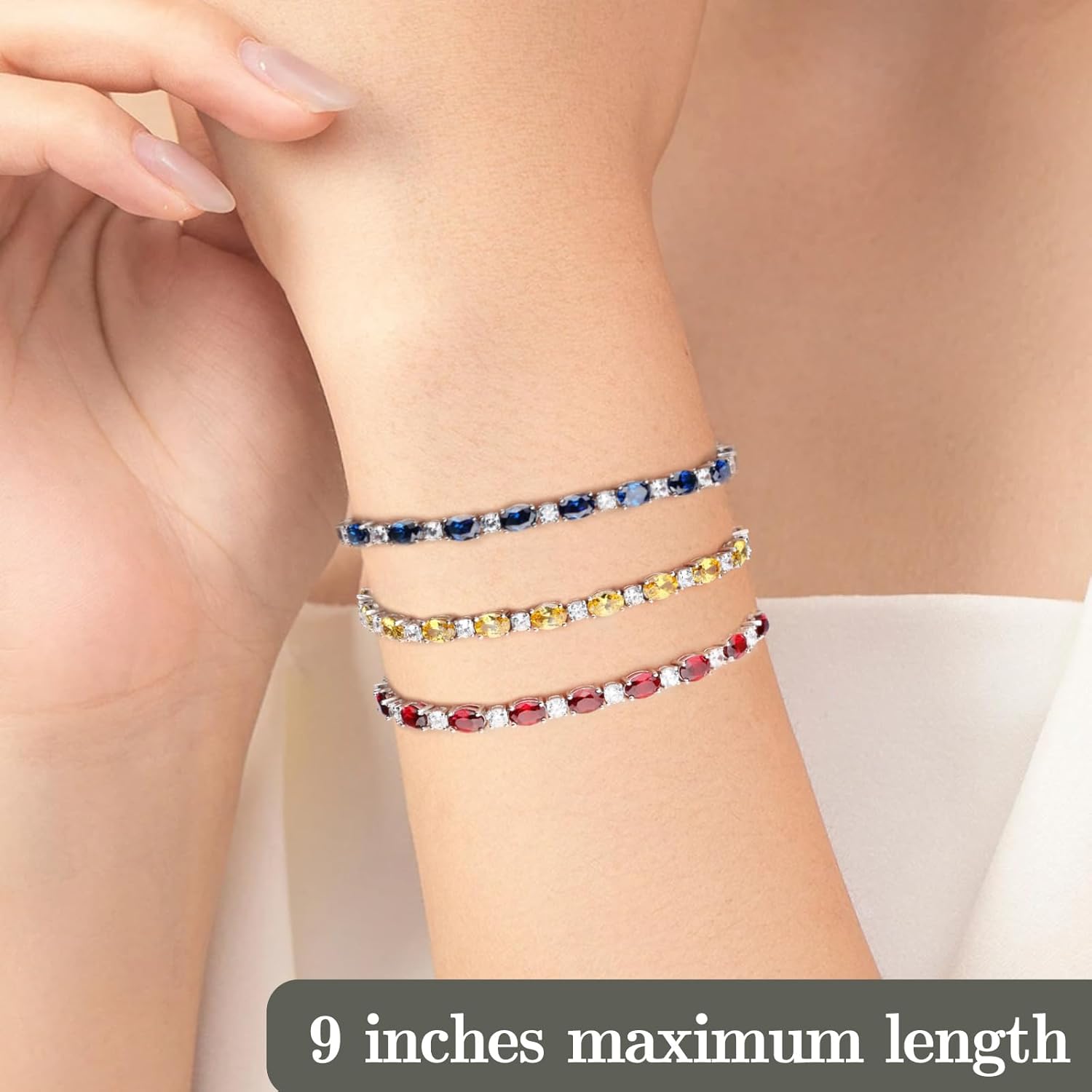 Adjustable Birthstone Gem Tennis Bracelet for Women, 925 Sterling Silver Plated with White Gold Chain - Image 4