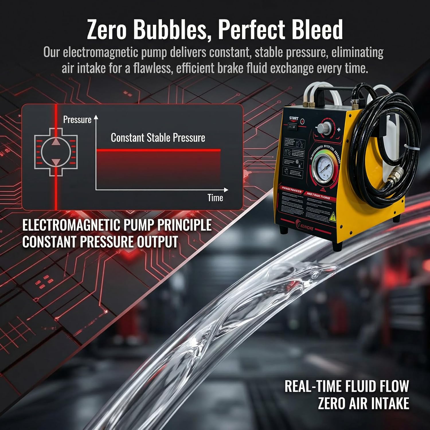 Electric Brake Bleeder 110V Automatic Brake Fluid Bleeder with 16PCS Adapters, Adjustable Pressure and Adapter for One-Man Operation