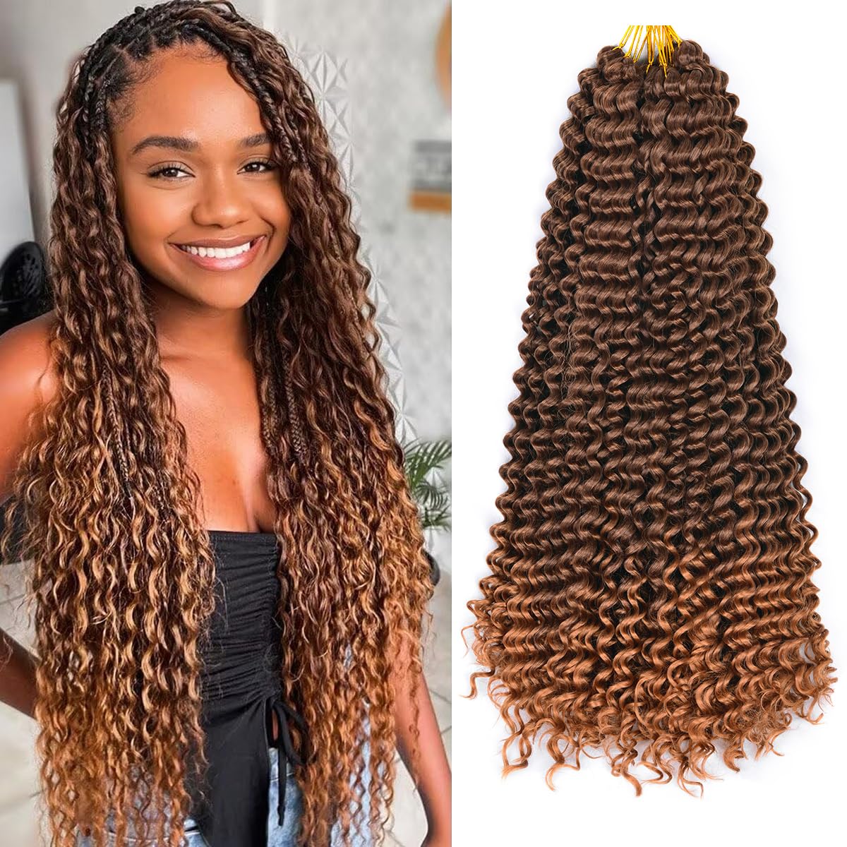 Curly Hair Extensions,Ocean Wave Crochet Hair 24Inch 8Packs #OT4/30 Synthetic Braiding Hair Pre Stretched Curly Crochet Hair for Black Women