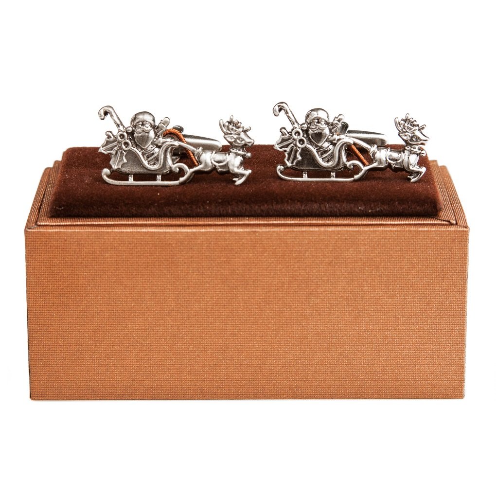 mrcuff Santa Claus Christmas Reindeer Sleigh Pair Cufflinks in a Presentation Gift Box & Polishing Cloth-picture-29