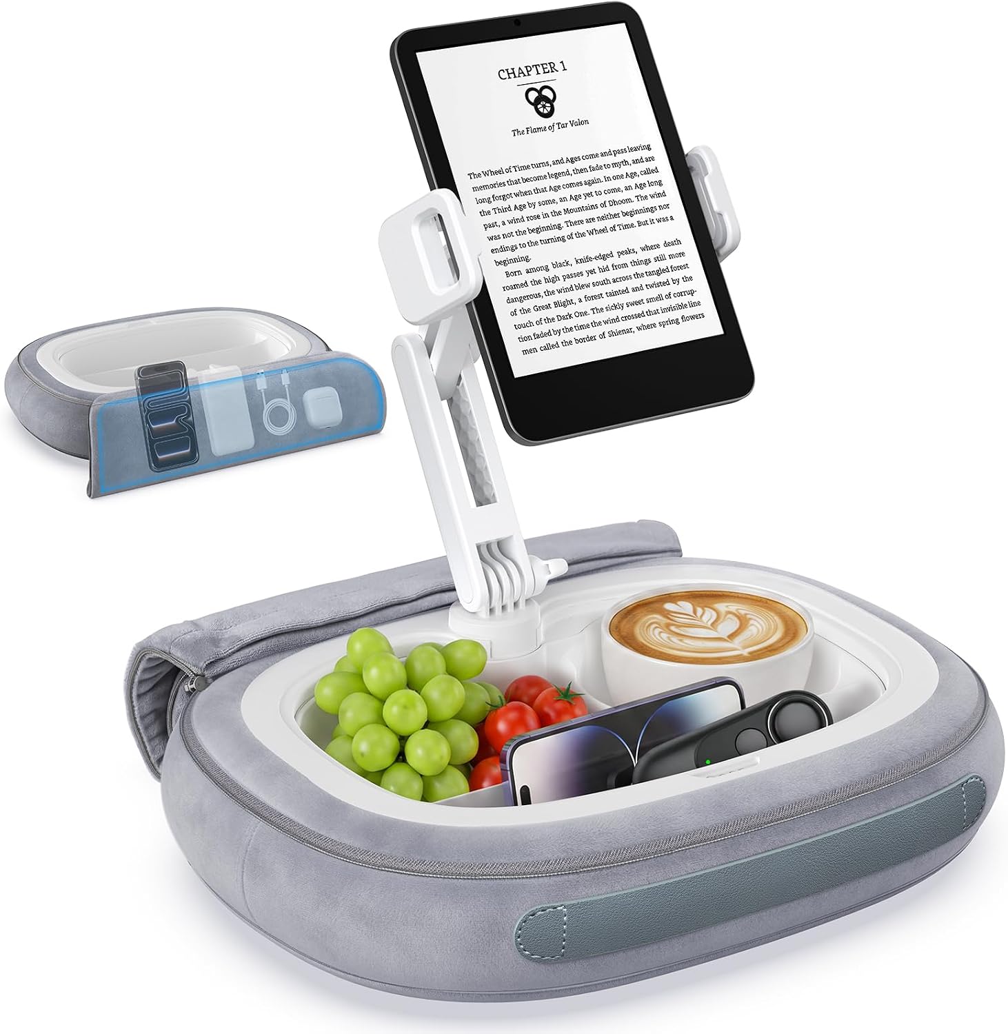 Tablet Pillow Stand for Bed, 360° Rotating iPad Holder for 5"–12.9" Devices