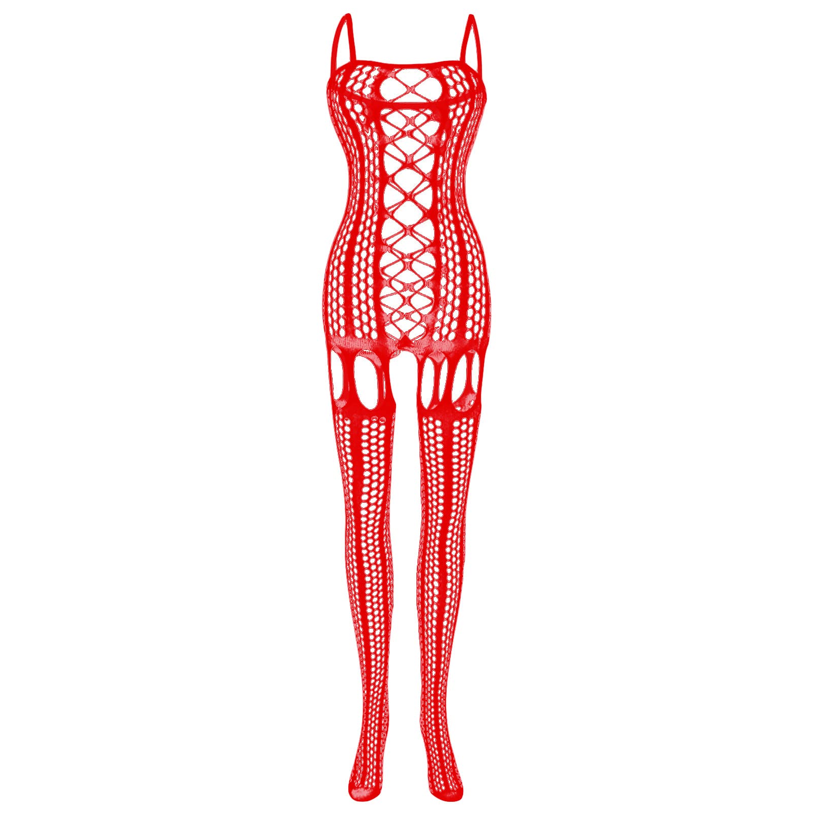 Maiyifu-GJ Men's Sissy Lace Stockings Lingerie One Piece Fishnet Underwear Leotard Mesh Cut Out See-Through Underwear (Red,One Size)