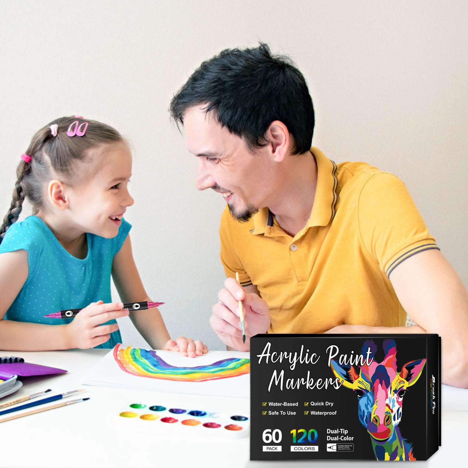 Ensemble de marqueurs de peinture acrylique à double pointe, 96/120/168 couleurs, stylos à base d’eau à séchage rapide pour peinture sur roche, céramique, bois, toile et plastique pour loisirs