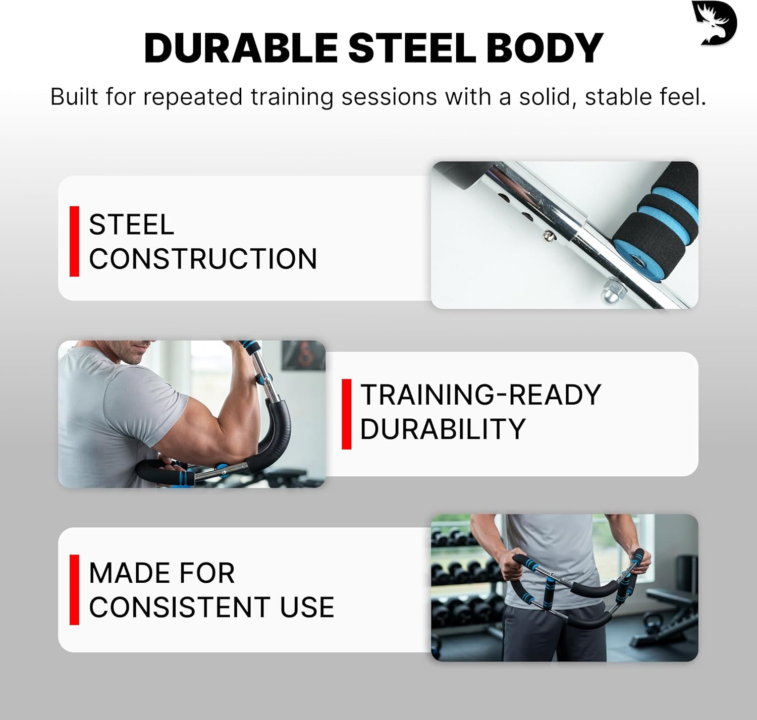 DMoose Fitness Multi Purpose Adjustable Power Twister - Chest and Arm Trainer, 3 Resistance Levels, Non-Slip Ergonomic Grip, Home Portable Biceps Strength Trainer for Men & Women