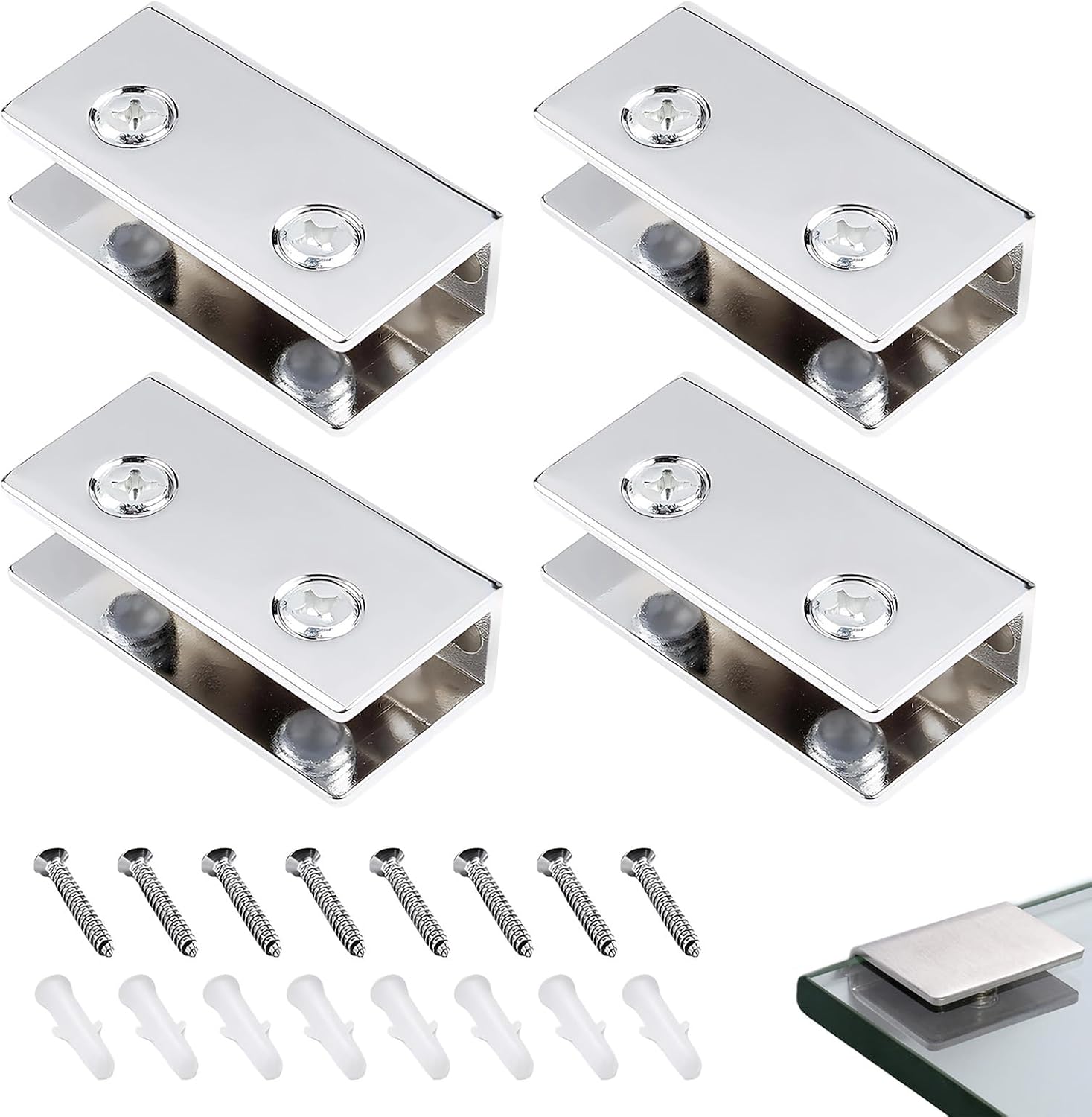 4 Piezas Soporte Balda Cristal de Acero Inoxidable, Soporte Estante Cristal para Vidrio/Espejo de 8-10 mm
