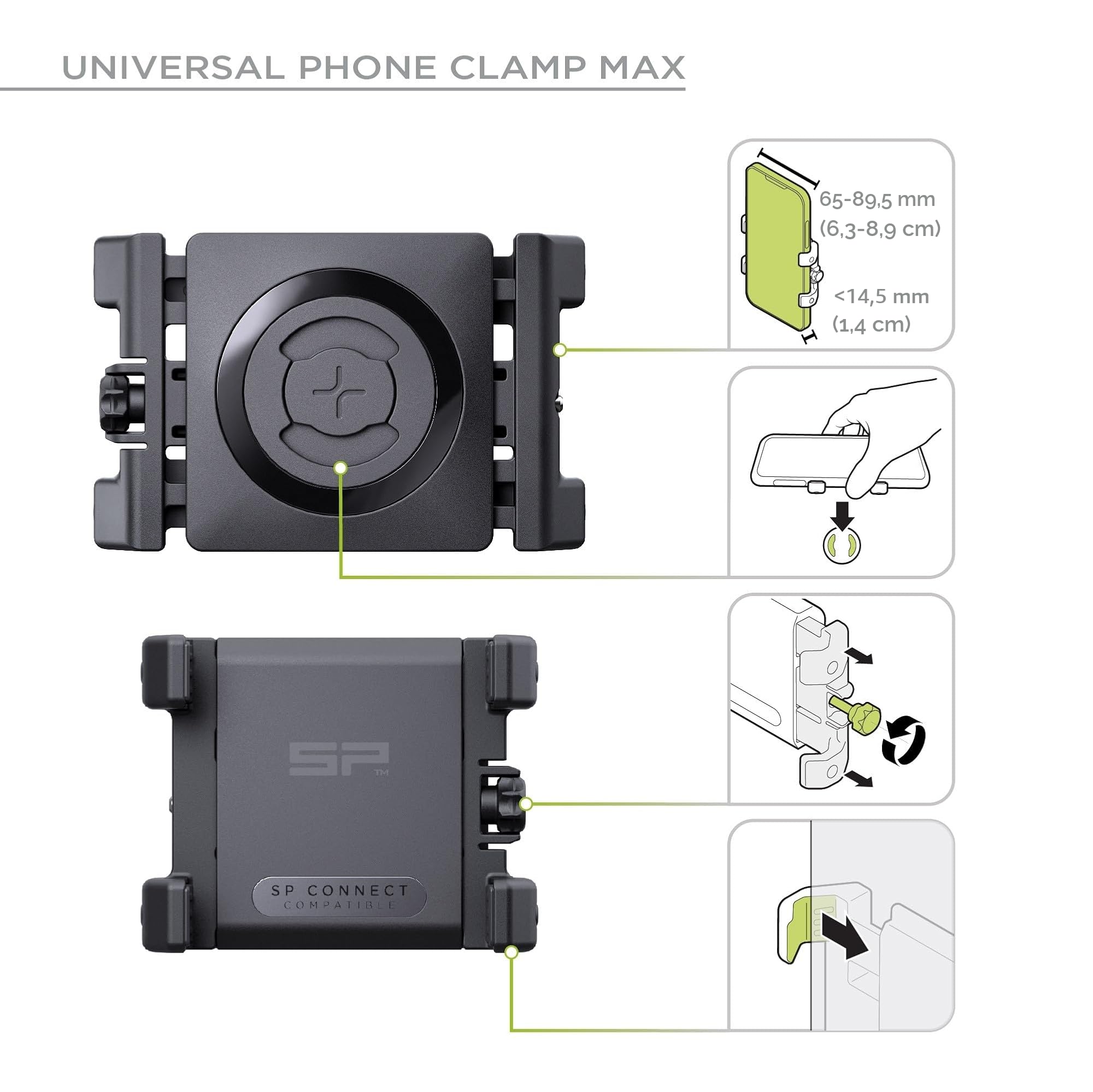 SP CONNECT Micro Stem Mount Pro Clamp | SPC+ | Supporto per cellulare per manubrio della bicicletta | Supporto per smartphone bicicletta | Supporto per cellulare