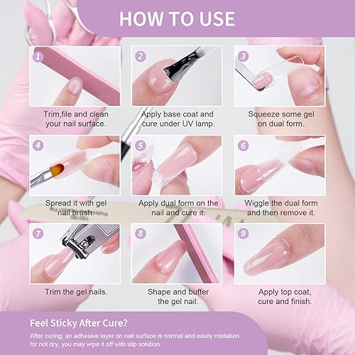 Miniatura 7 de X&D Kit de uñas de poligel de poligel de secado rápido, poligel transparente natural, 5 colores, extensiones de uñas con formas dobles, cepillo