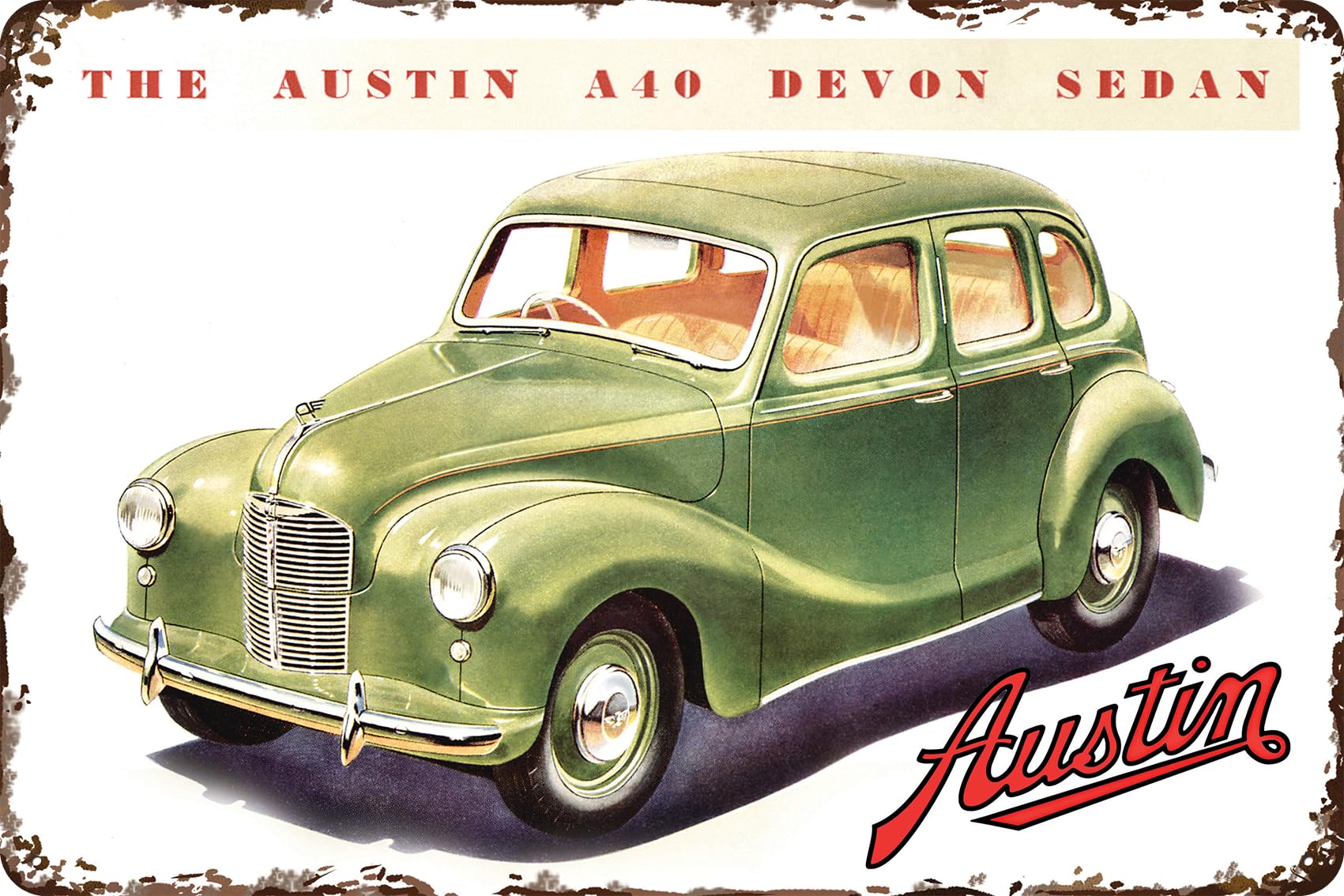 Luckylinde Devon Sedan Retro Tin Sign Suitable For Austin Oldtimer Fans And Lovers, Workshop And Garages Sign, 20 X 30 Cm