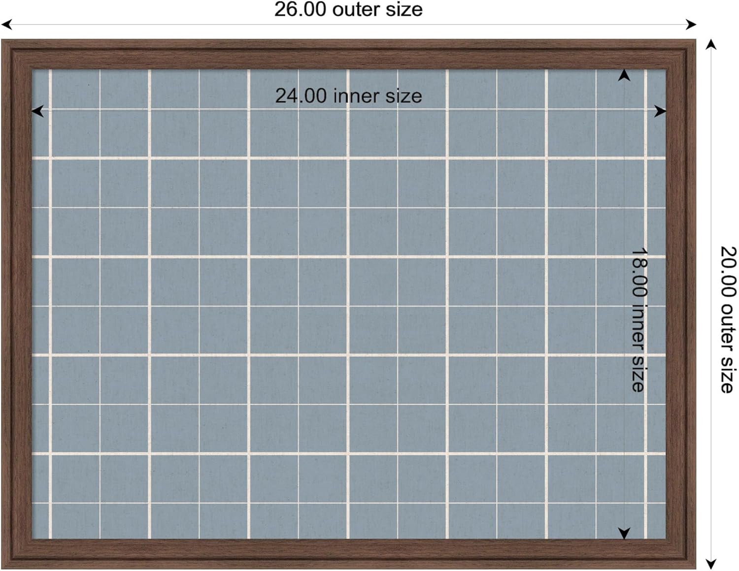 Kate and Laurel Framed Fabric Pinboard 26 x 20, Light Blue Plaid Printed Linen Classic Bulletin Board for Use as a Vision Board or Wall Organization, Florence Medium Brown Frame