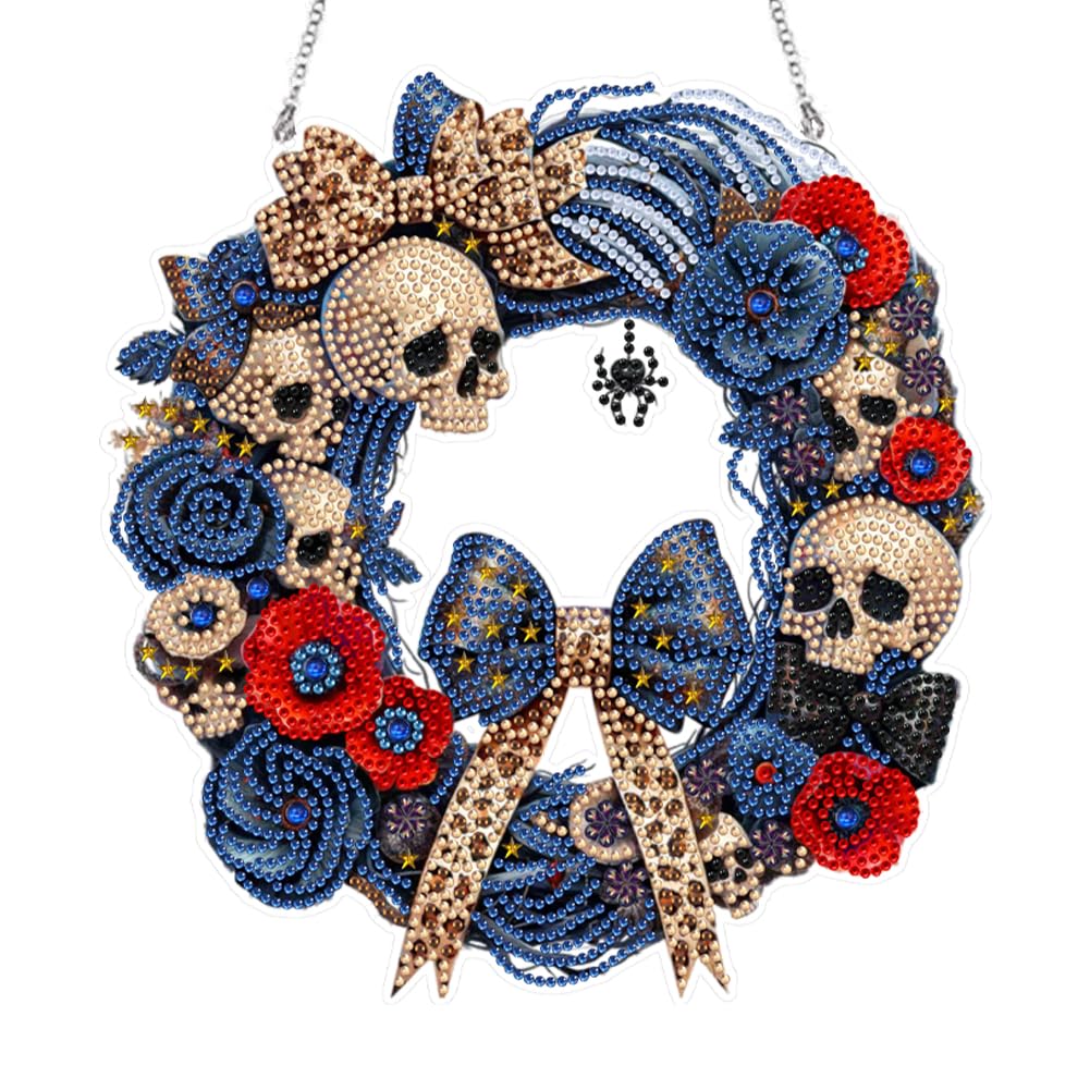 Getbstoop D Halloween Painting Wreath Kit Acrylic Special Shape Halloween Skull Rhinestone Iamon Art Pendants 5 Diy Painting Wreath Pendant For Garden Window Ecor
