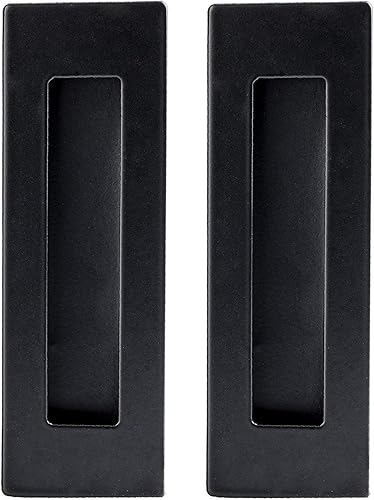 Paquete de 2 manijas de puerta corrediza empotradas de placa plana rectangular, empotrable, manija de puerta corrediza negra empotrable, inserción