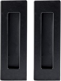 2 Pack Rectangular Flat Plate Recessed Flush Sliding Pocket Door Handles, Recessed Black Sliding Barn Door Handle, 1" Inset, Hidden Screws, Mount Screws Included