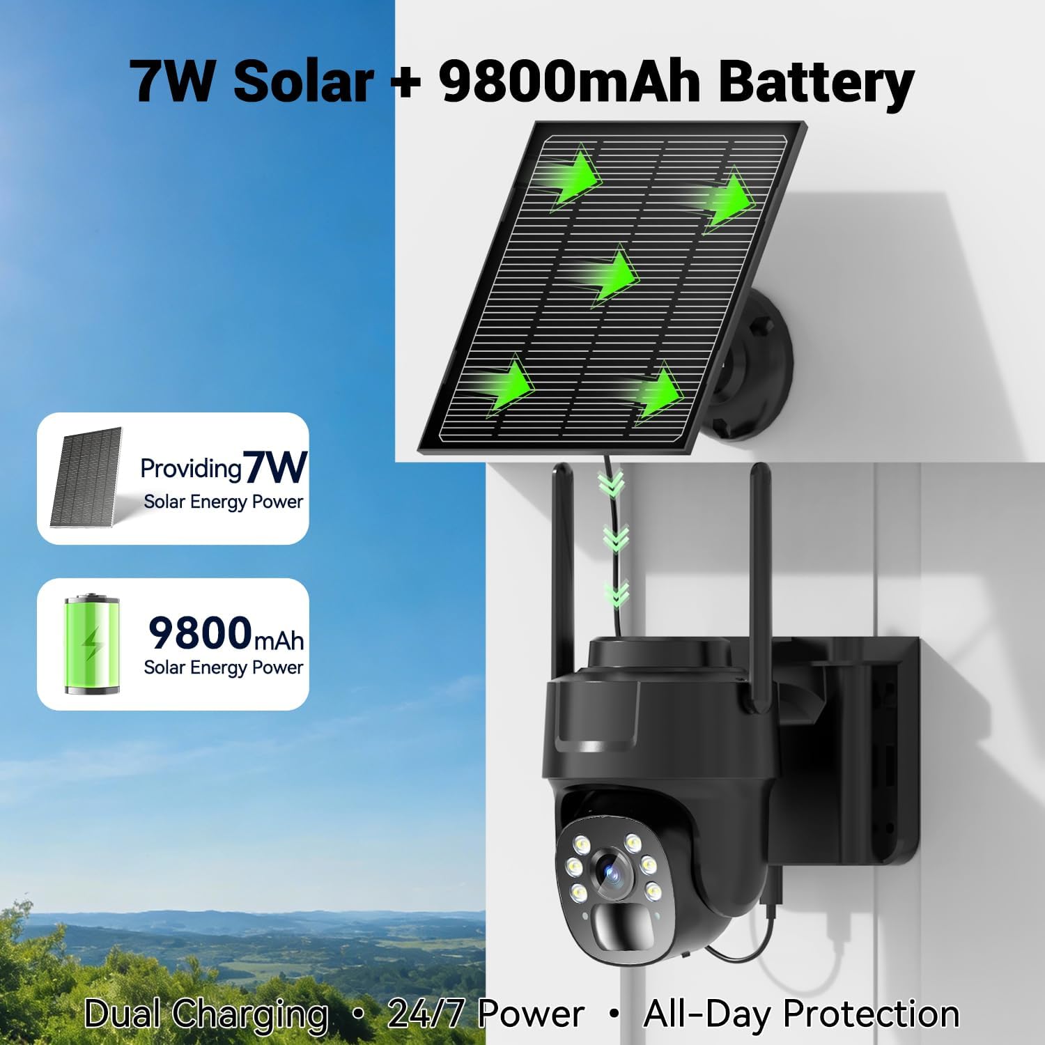 4G LTE Cellular Security Camera Wireless, No WiFi Needed Solar Wireless Outdoor Camera, PIR Motion Sensor, 2K HD Color Night Vision, Remote Access, 2-Way Audio, Pan and Tilt,Black