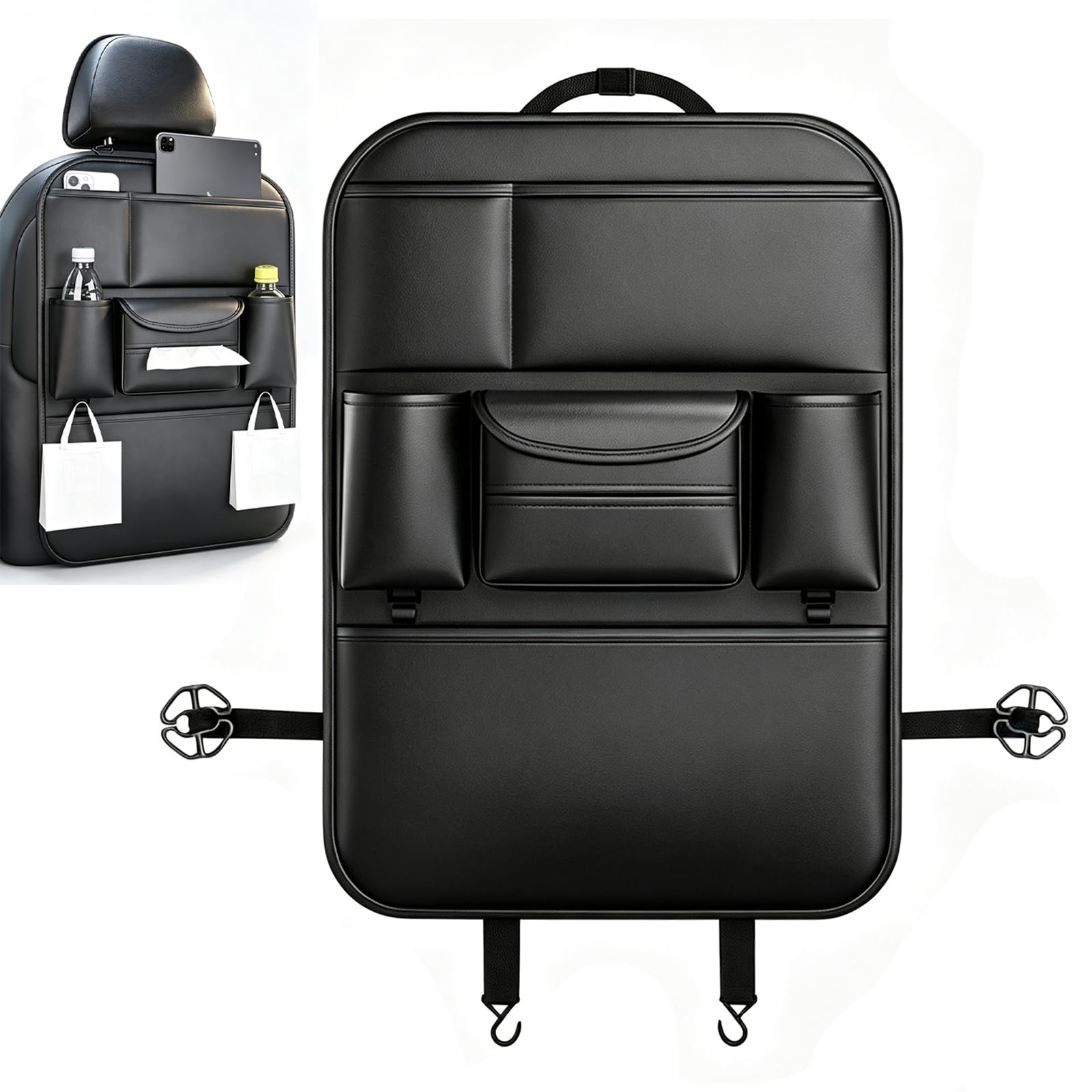WORUIB Car Seat Organiser with Tray, Black Back Seat Storage for Kids