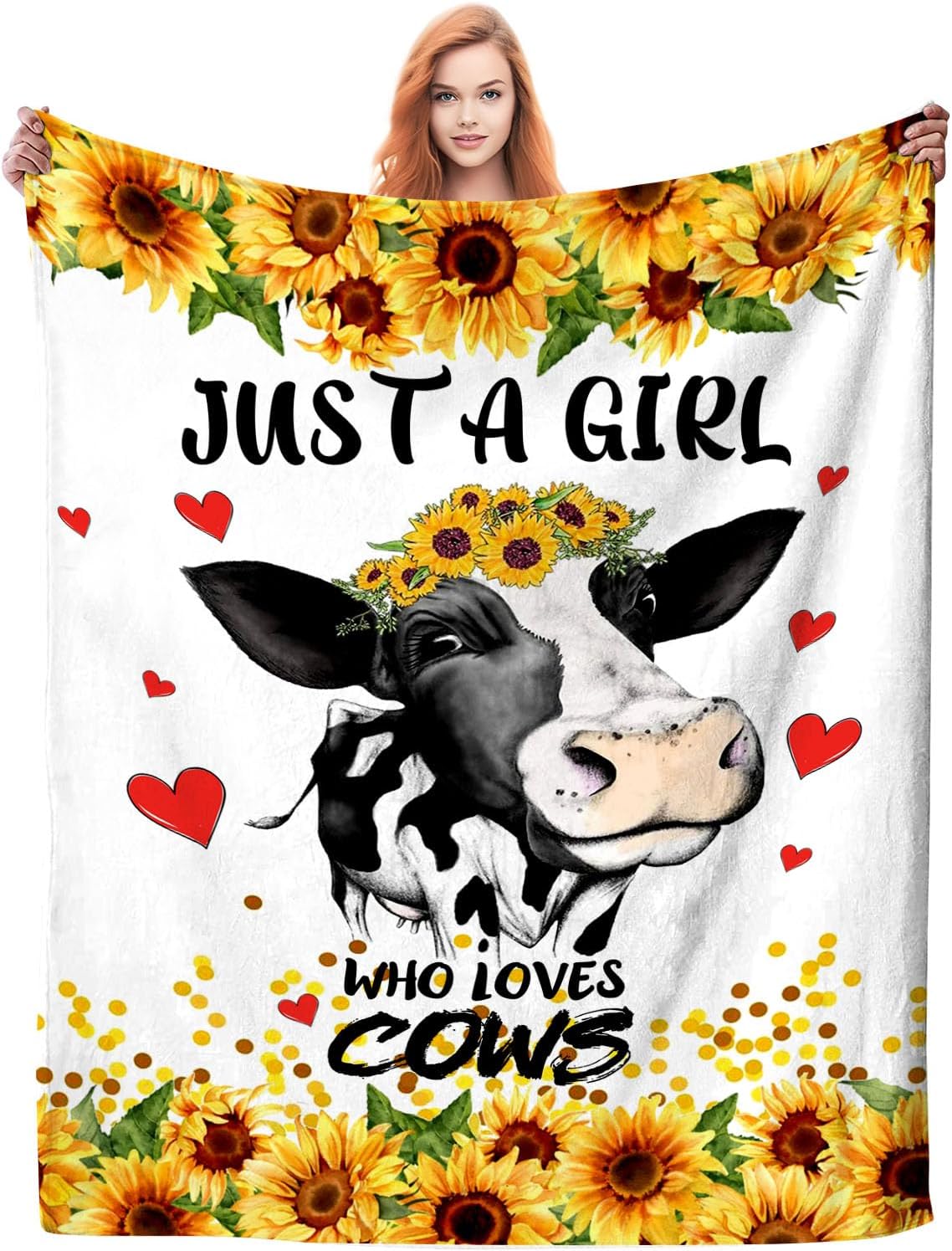 Cow Blanket Sunflower Cow Soft Cozy Flannel Throw Blanket Just a Girl Who Loves Cow Blankets Gifts for Women Kids Adults Teen 50"X 40" - Image 2