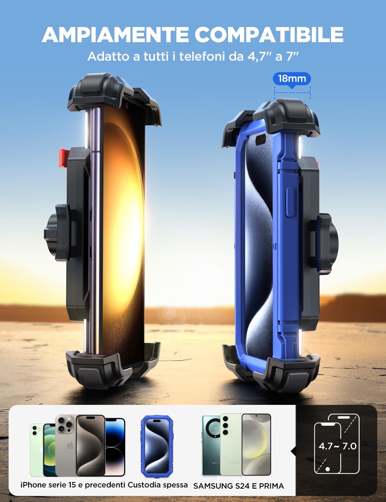 JOYROOM Porta Cellulare Moto 2025 Tirante in Metallo 160 km/h Antiurto Universale Bicicletta Manubrio Holder per iPhone 16 Pro Max Samsung 4.7-7"