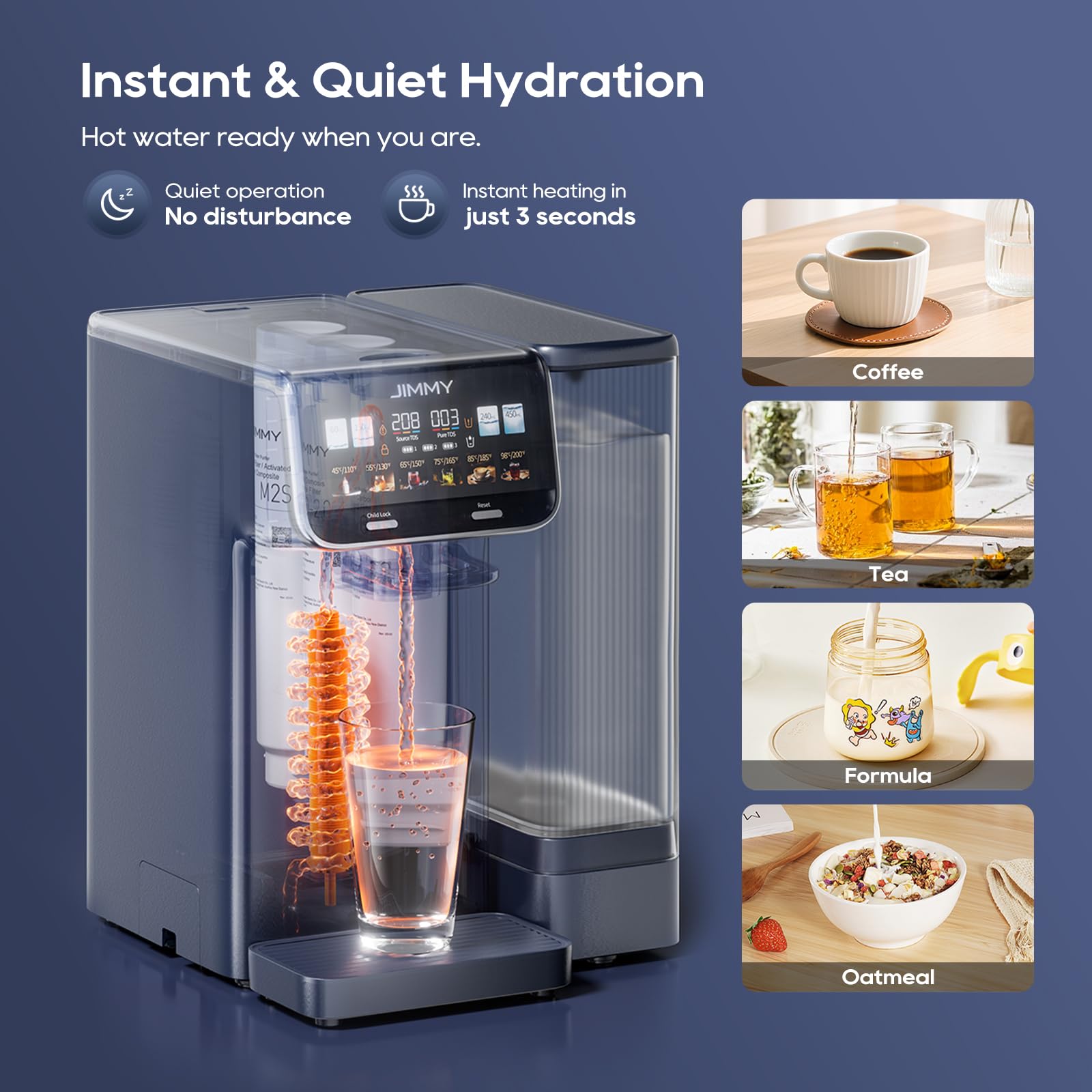 JIMMY M9 Pro Umkehrosmose Wasserfilter 7-stufige Filterung Mineralien 3S-Heizung Kaltes Wasser Echtzeit-TDS-Anzeige