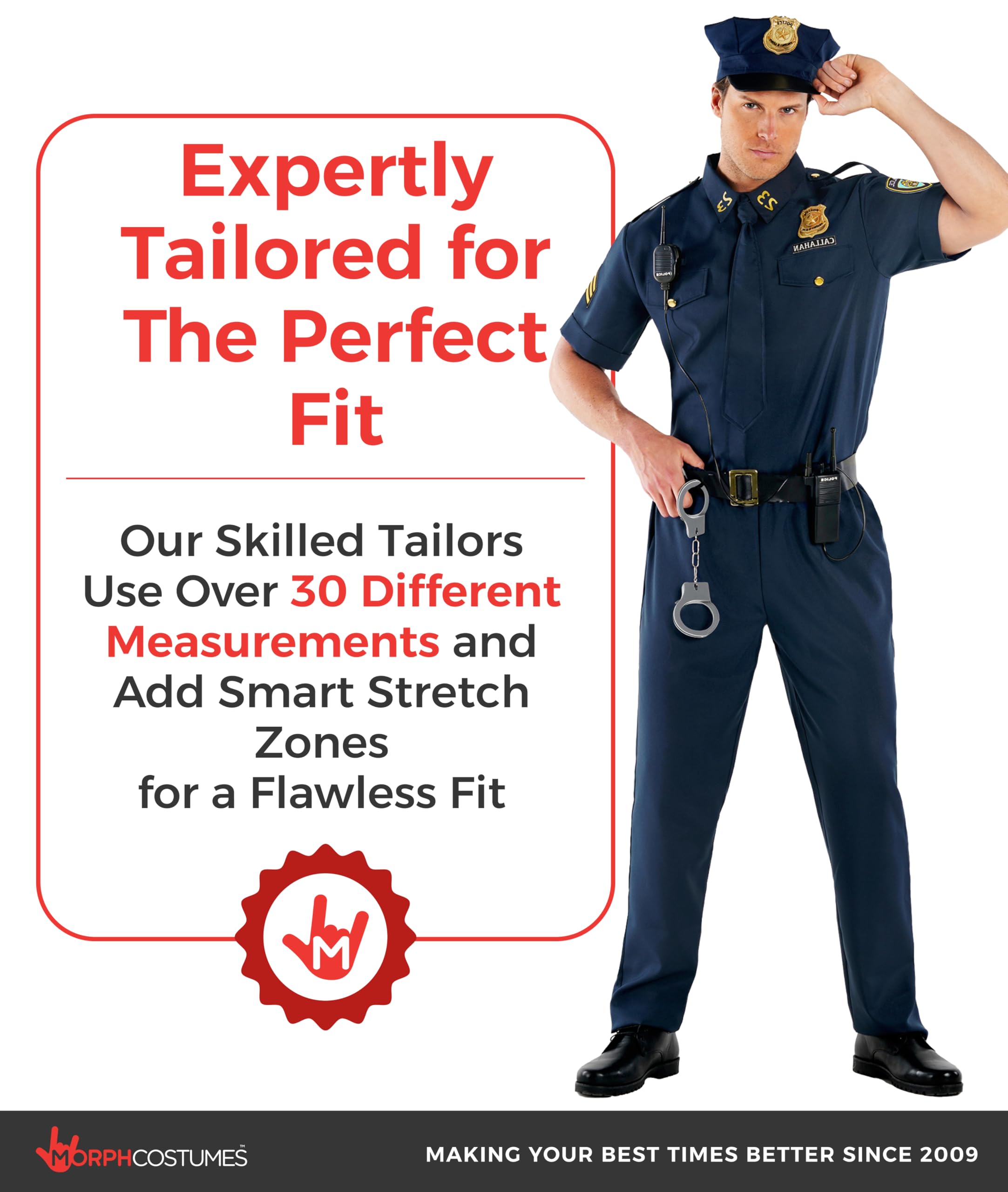 Morph Costume Policier Homme, Déguisement Officier, Tenue de Flic, Uniforme Policier