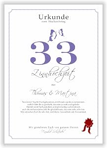 Geschenk Zum 33 Hochzeitstag Zinnhochzeit Urkunde 33 Jahre Verheiratet geschenk-zum-33-hochzeitstag-zinnhochzeit-urkunde-33-jahre-verheiratet