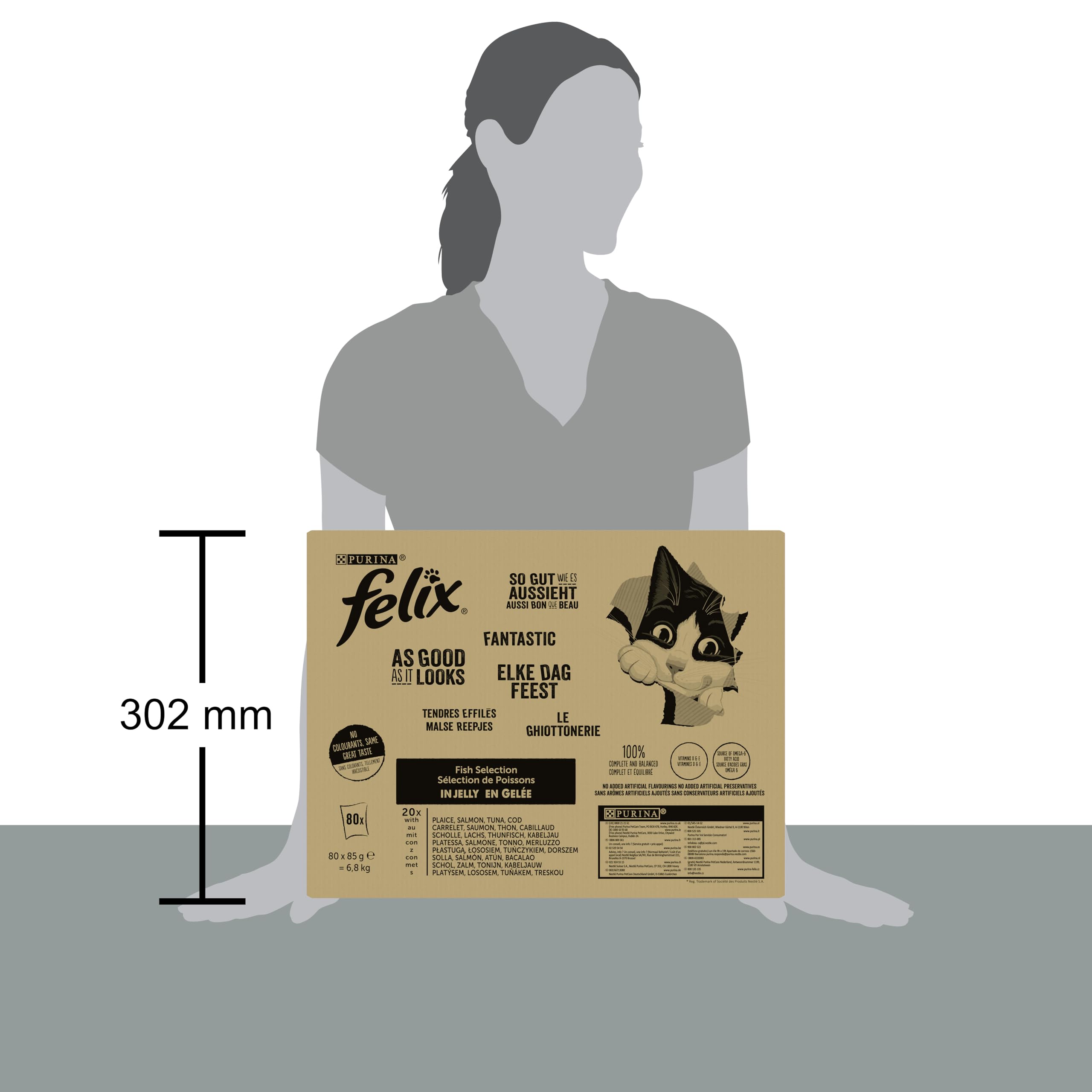Felix | Tendres Effilés | en Gelée | Alimentation complète | Chat Adulte | au Thon, au Saumon, au Boeuf et au Poulet | Sachets Fraîcheurs | 80x85g