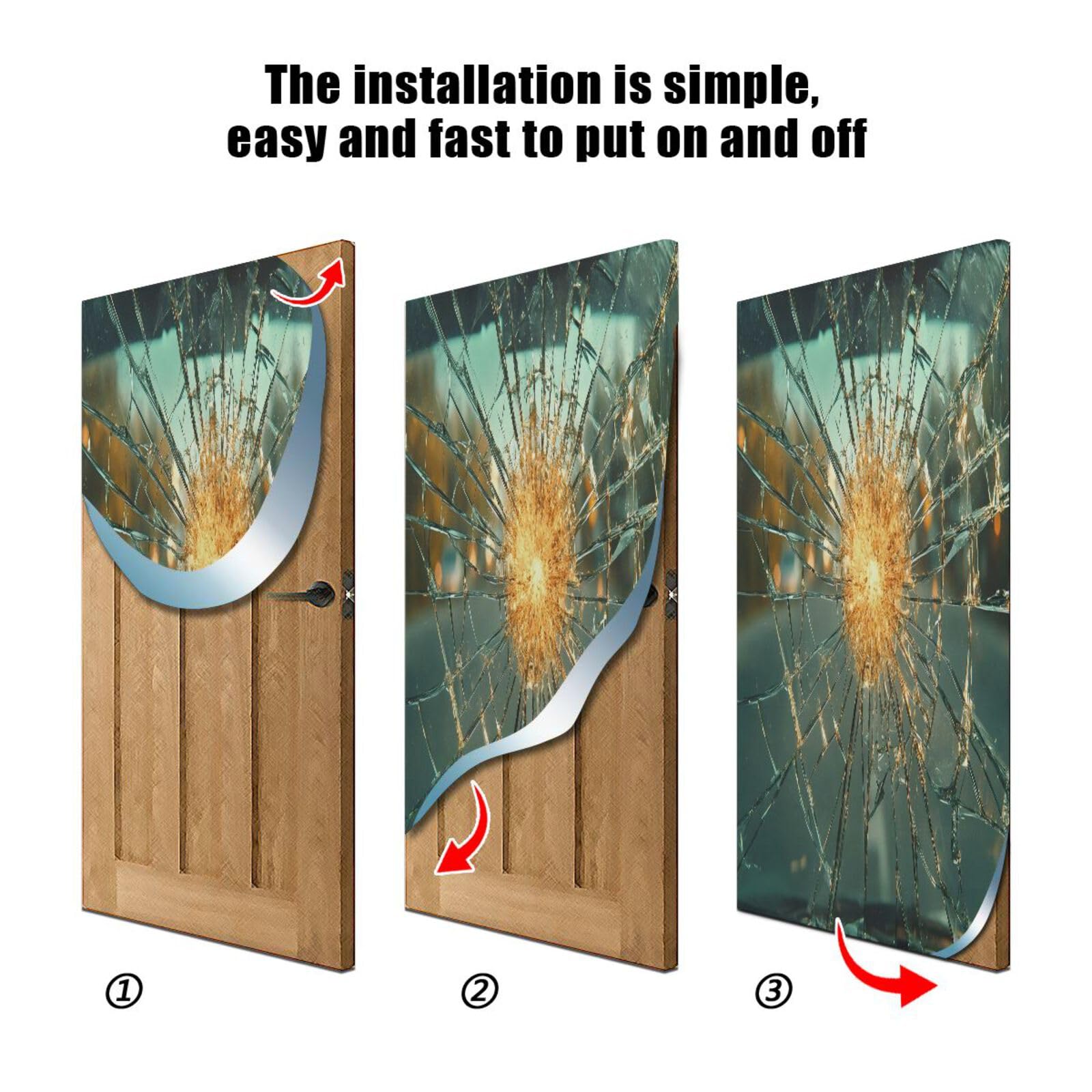 FLildon Broken Windshield Print Door Cover Decoration, Party Accessory Porch Decor for Festive Ornament Room Door Covers 32 x 79 Inch