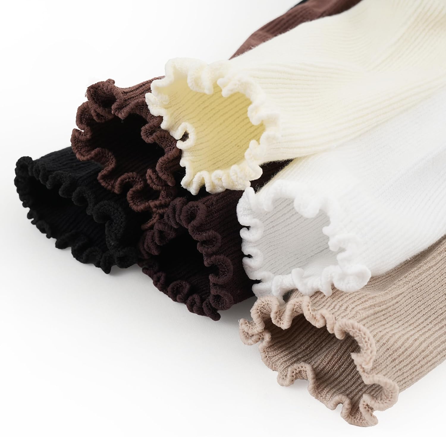 6 Pairs Ruffle Socks for Women,Frilly Socks Women,Solid Color Cute Ankle Lettuce Edge Soft Crew Socks - Image 5