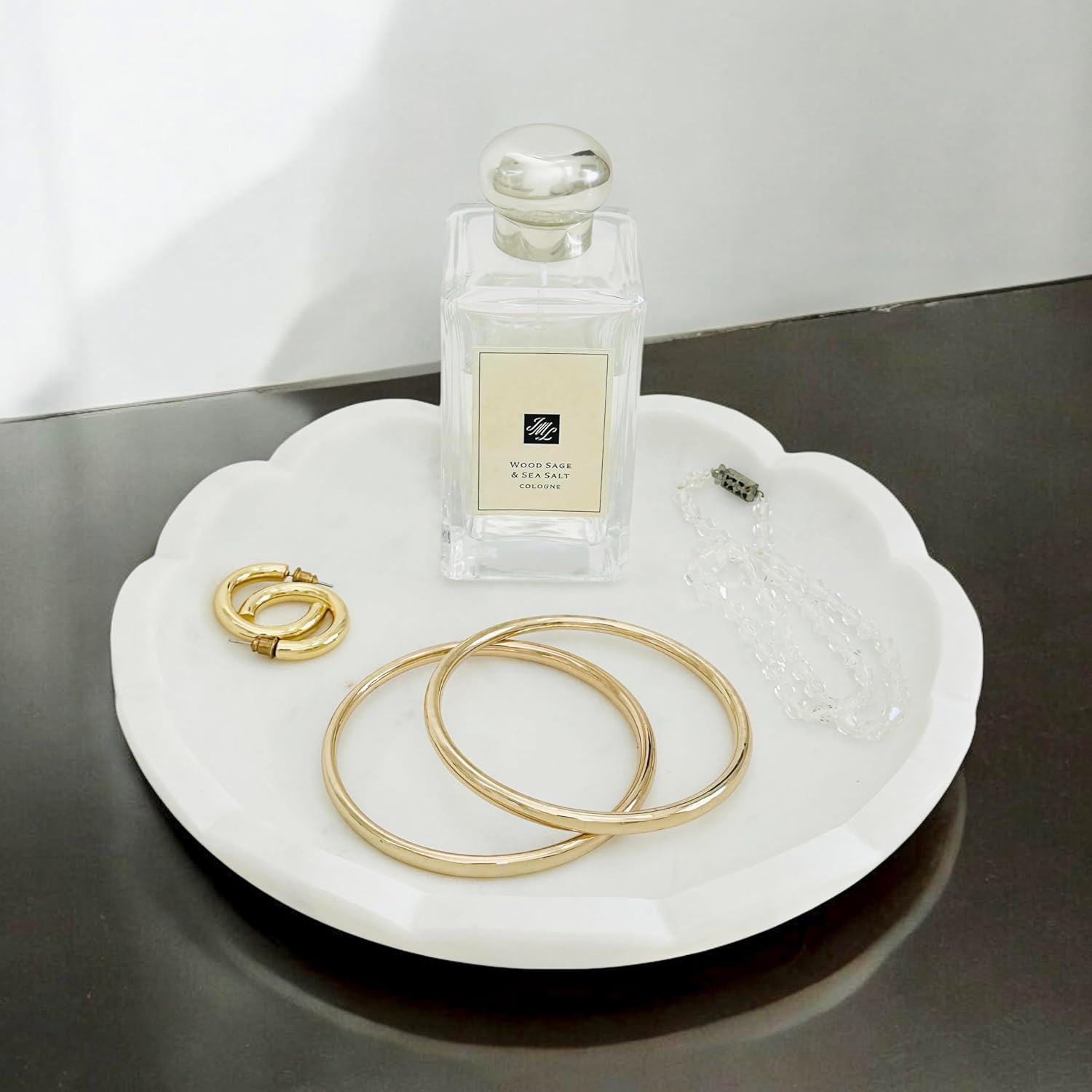 Scalloped White Marble Tray - 8 Inches - Decorative Bijou Bowl - Jewelry Dish - Jewelry Holder - Jewelry Tray - Trinket Holder - Key Bowl - Soap Dish - Candle Holder - Candle Dish