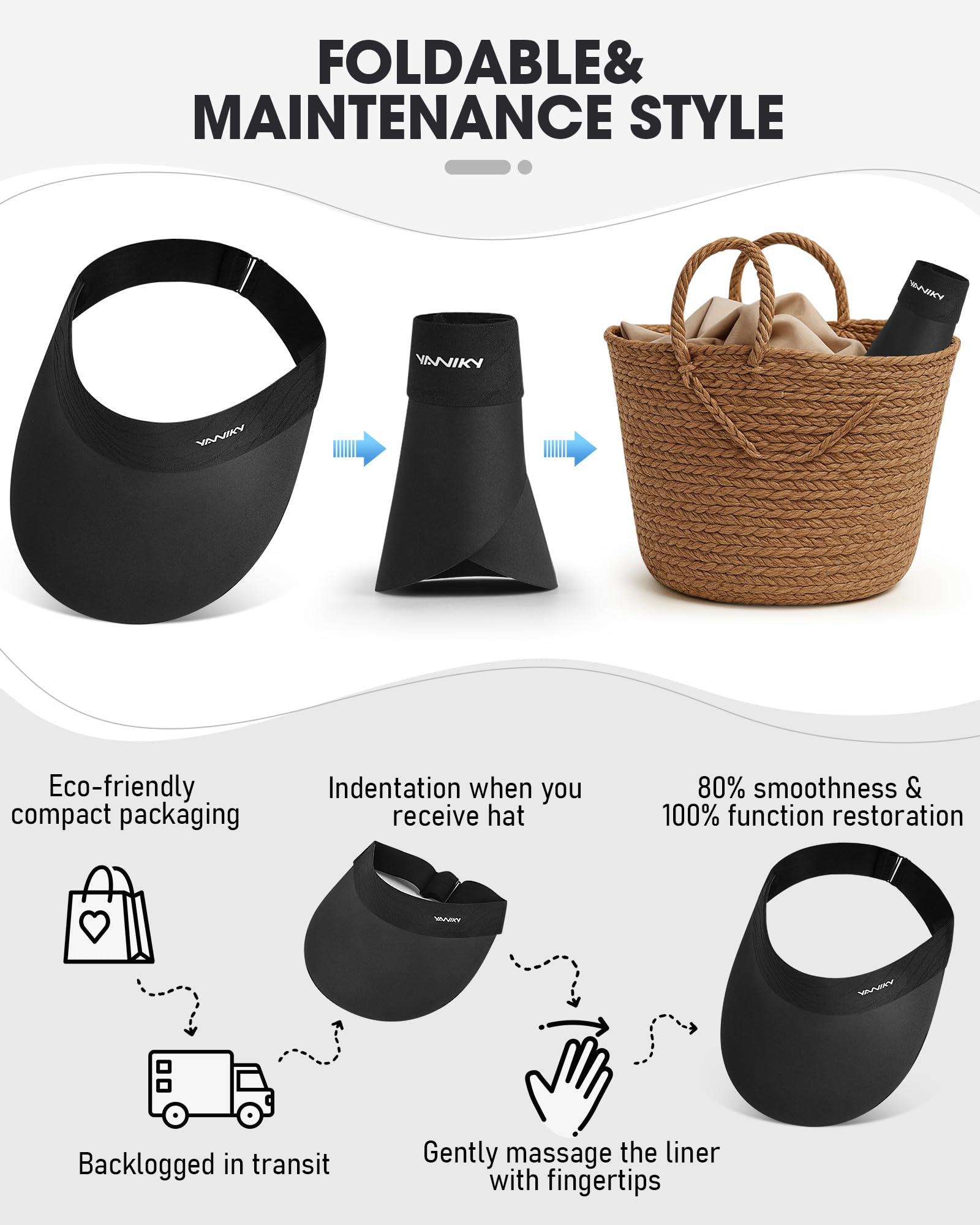 YANIKY Sun Visor Hat for Women,UPF50+ Seamless Sun Hats Men Women Lightweight Sports Cap Stretchy Ponytail Hat for Outdoor Black