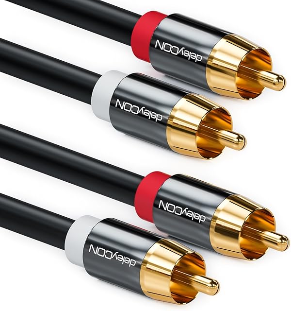 deleyCON 15m (49.21 ft.) Cinch Cable Stereo Audio Cinch RCA Cable 2x Cinch Plugs to 2x Cinch Plugs Hifi Systems Hifi Receivers Home Cinema Blu Ray Players - Black