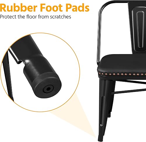 Miniatura 8 de Yaheetech Banco de comedor de granja, banco de metal industrial con asiento tapizado y respaldo extraíble para entrada, jardín, patio trasero, color