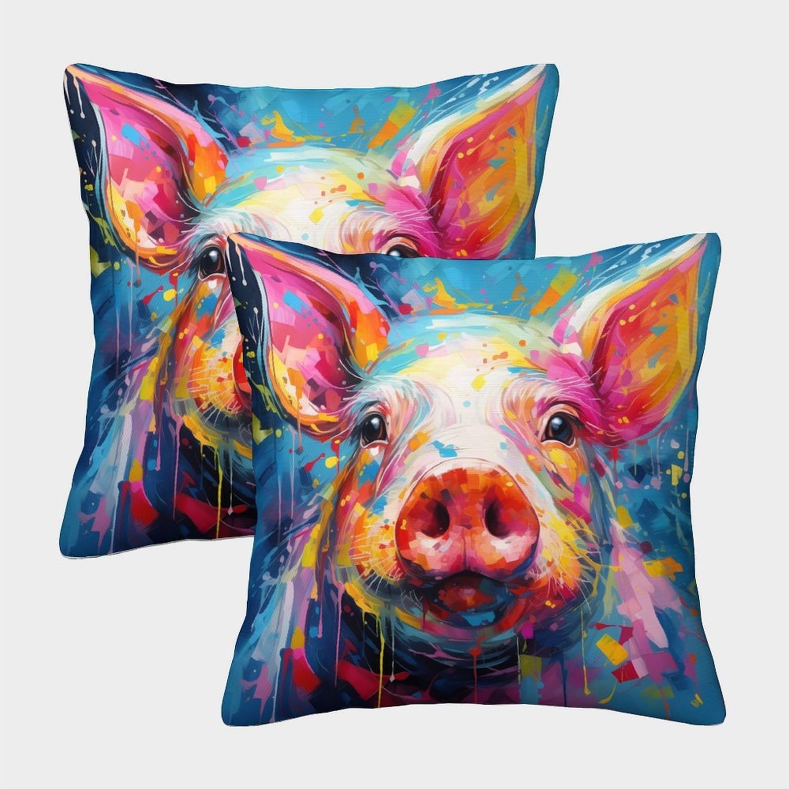 Felasbuid Style-9 Colorful Pig Portrait—Vibrant Abstract Animal Art Pillow Cases Pack Of 2 Cozy Pillowcases Cushion Cover Polyester Decor Couch Living Room 45X45cm