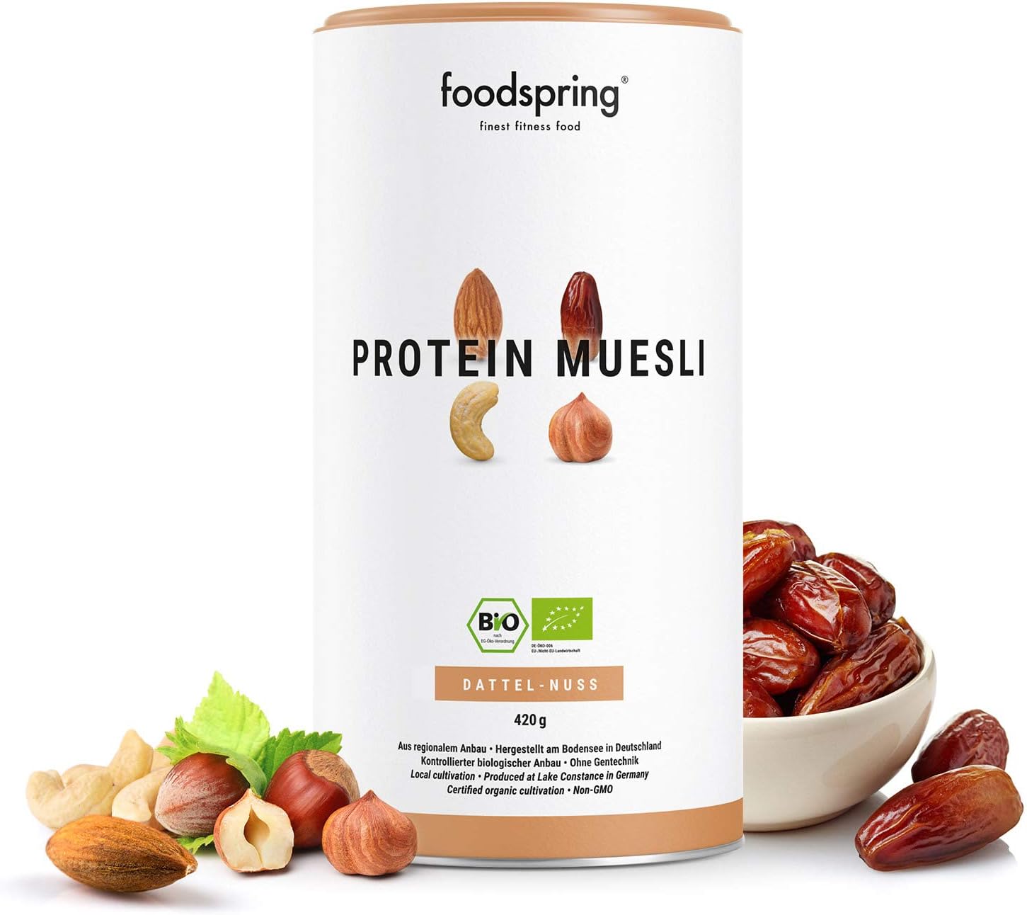 foodspring Organic Protein Muesli, Date-Nuts, 420g, 3.5X Times More Protein Than Standard Muesli