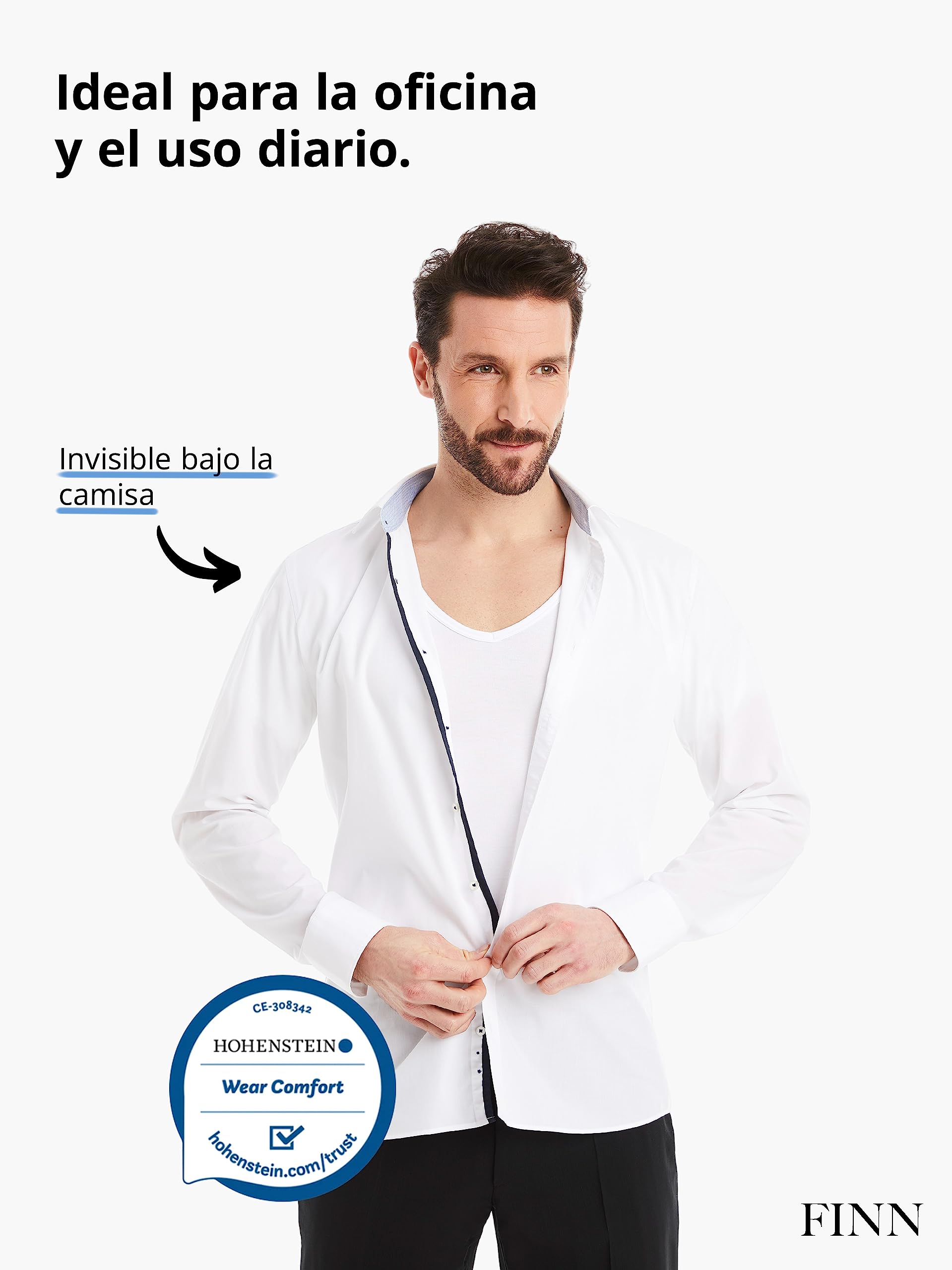 FINN Camiseta Interior Business Hombre de Manga Corta con Cuello en V - Camiseta Interior de Tejido Original Lenzing® Modal - el T-Shirt Debajo de Camisas y Trajes