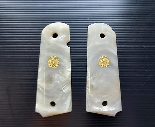 Miniatura 2 de [BMPL] Puños de resina blanca perla compatibles con empuñaduras de pistola de repuesto para 1911 tamaño completo, gobierno, clones de tamaño