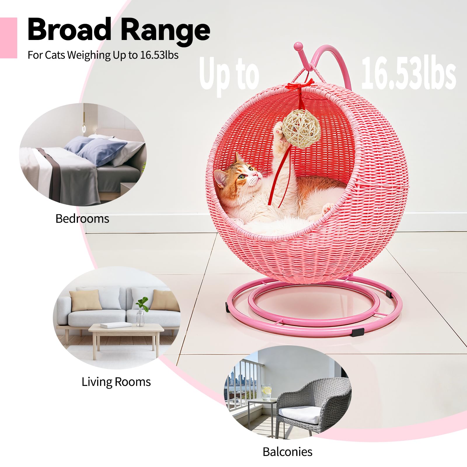 Cuccia per gatti con cuscino morbido + palla da gioco per gatti + tavola tiragraffi per gatti in rattan sintetico PP uso domestico portata 7,5 kg (rosa)