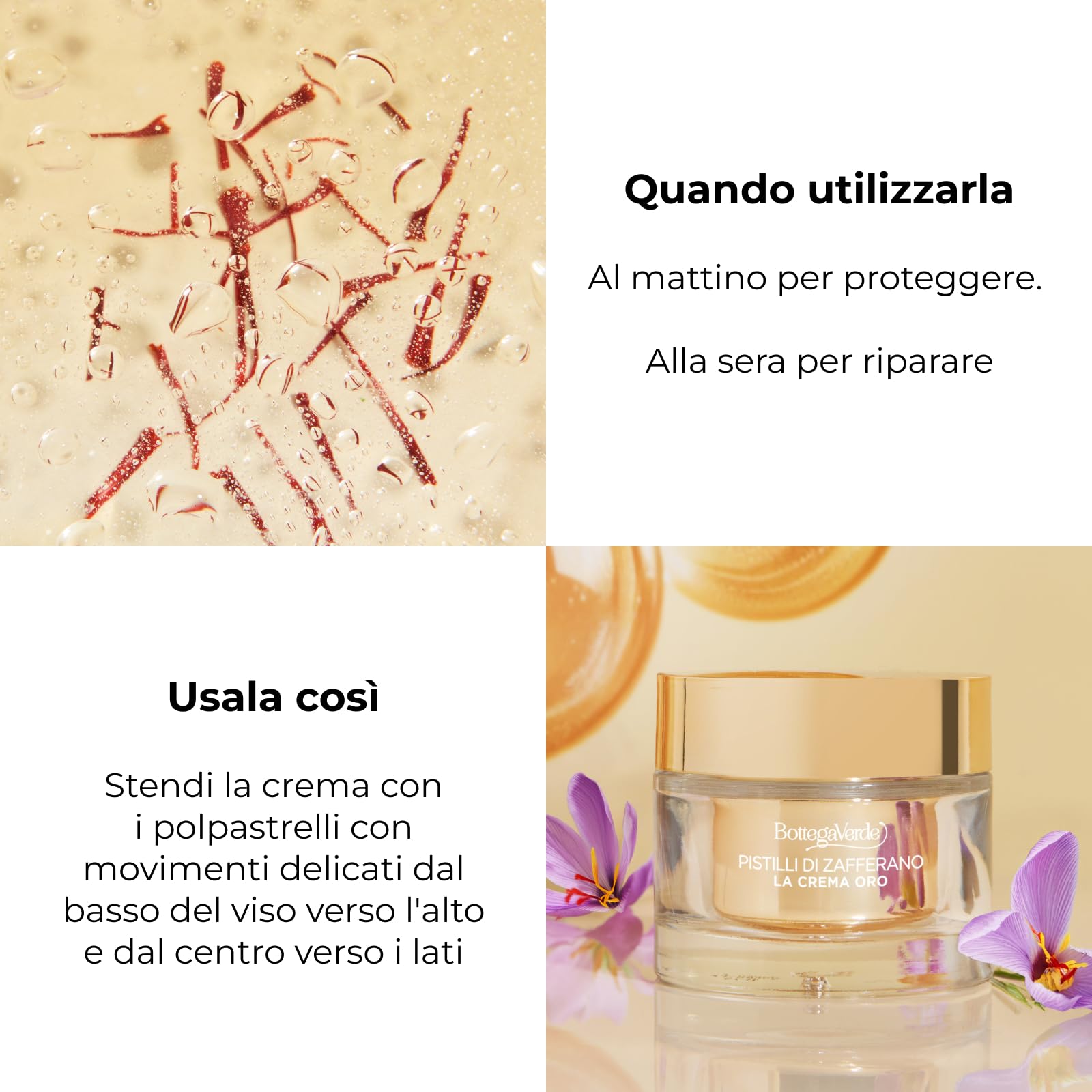 Bottega Verde - Pistilli di Zafferano, La Crema Oro, Ricarica Crema Viso Giorno e Notte, 50 ml, Trattamento Antirughe e Antietà Globale con Zafferano Iperfermentato e Ceramidi, Tutti i Tipi di Pelle