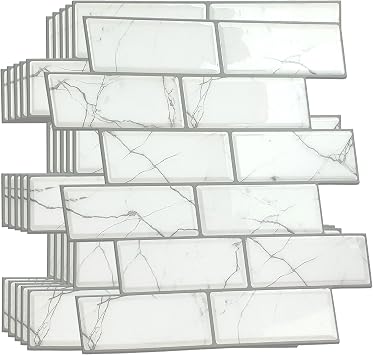 WALPLUS 24pcs 12" x 6" Peel and Stick Tile Stickers Kitchen Backsplash Smart Tile Transfer Removable Water Resistance Self-Adhesive Decals Home Kitchen Bathroom Decoration Gray