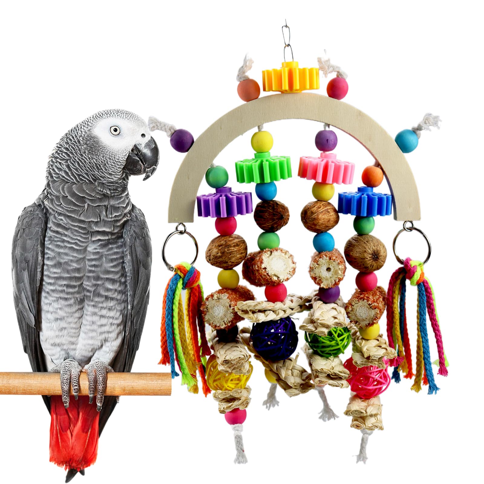 Bird Toys - Natural Corncob Wood & Mango Chew Toys for African Grey Parrots, Lovebirds, Small Parrots, Parakeets