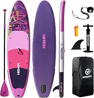 Highpi Tábuas infláveis de stand up, 26 x 81 x 15 cm, SUP com acessórios mochila antiderrapante, coleira, remo e bomba de mão, prancha de remo rosa para jovens e adultos
