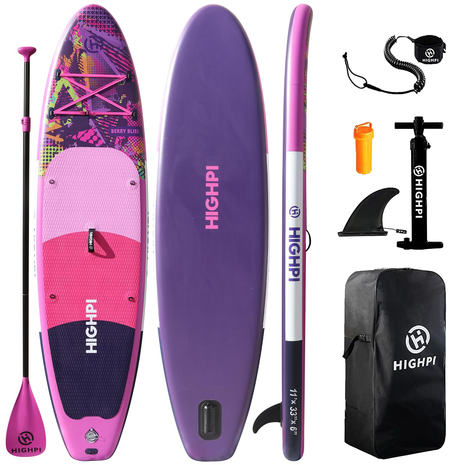 Highpi Inflatable Stand Up Paddle Board Premium SUP Accessories, Backpack, Wide Stance, Surf Control, Non-Slip Deck, Leash, Paddle and Pump, Standing Boat for Youth and Adult