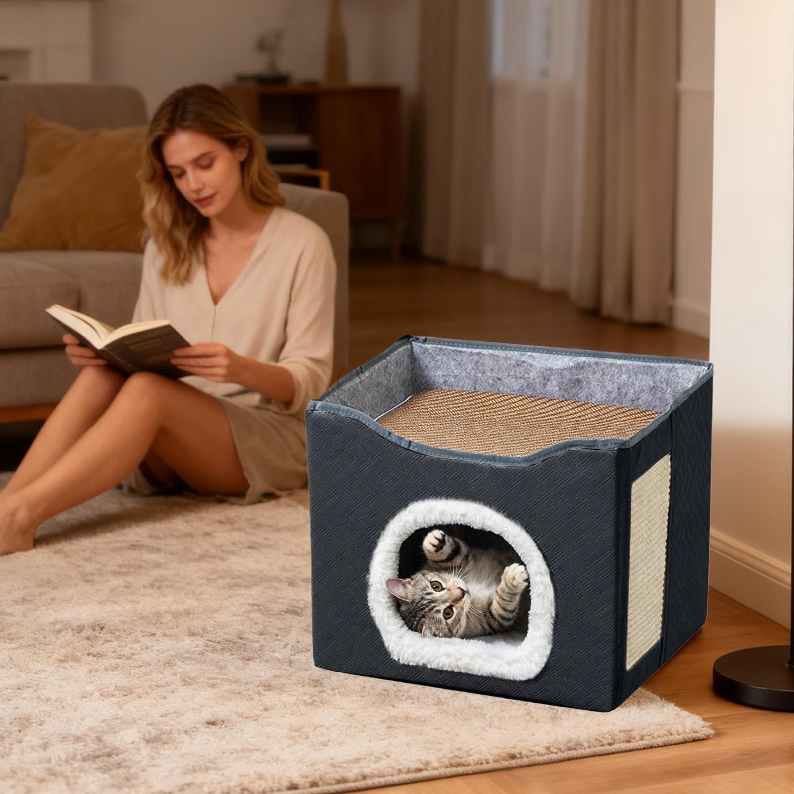 Tana Per Gatti Cuccia Traspirante Semi-Chiusa Per Animali Domestici | Cucce Per Gatti Da Interno Per Piccoli E Grandi Da Balcone Cortili Giardino Cortile Fienile