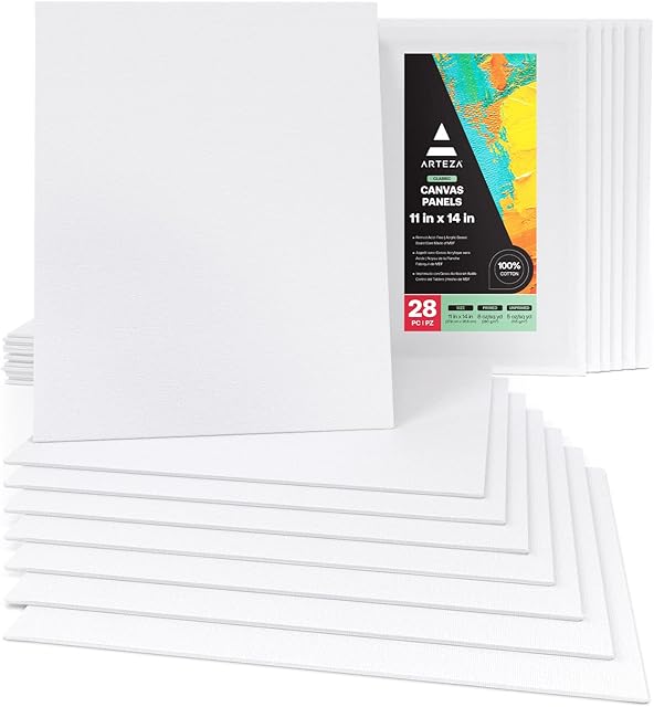 Arteza Canvas Board, Pack of 28, 27.9 x 35.6 cm, 8-oz Gesso Primed 100% Cotton Blank Art Canvas Panels, Canvases for Acrylic Painting and Pouring