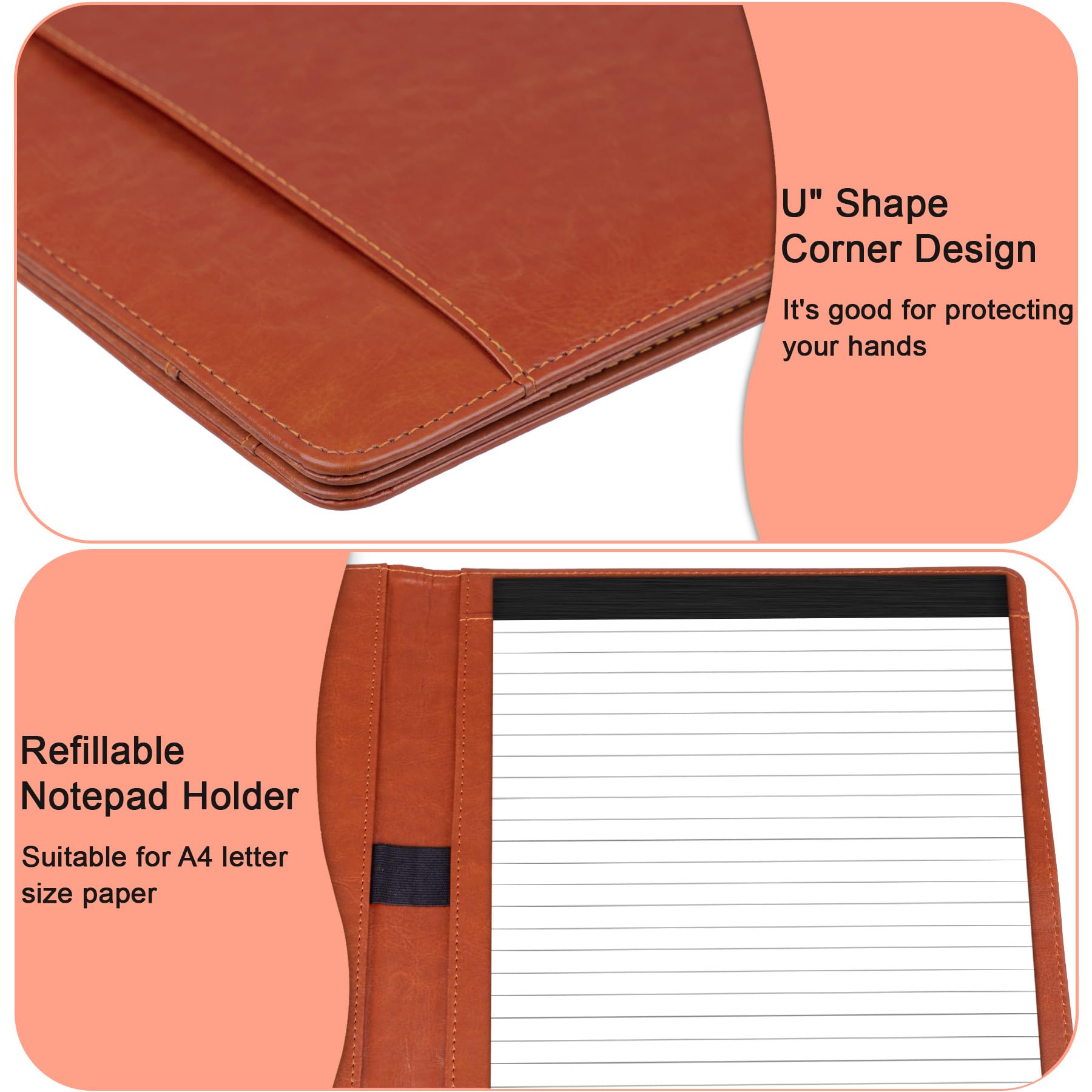 HAUTOCO Portfolio Folder A4 PU Leather Conference Folder with Multiple Card Slots - Image 4