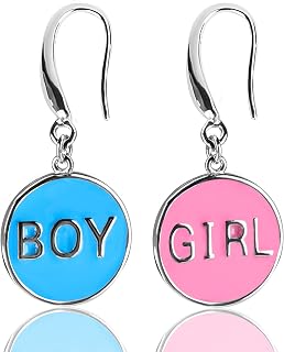 Boy Girl Sign Earrings in Pink or Blue - Stylish Hypoallergenic Stainless Steel for Fun Gender Reveal, Baby Shower, Pregnant Mother, T-Shirt Decor