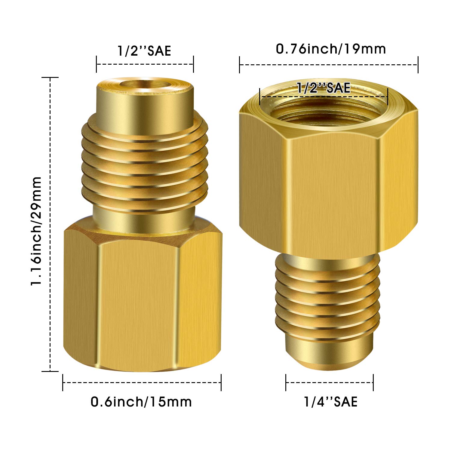 EXCELFU 6 Pieces 6015 R134A Brass Refrigerant Tank Adapter to R12