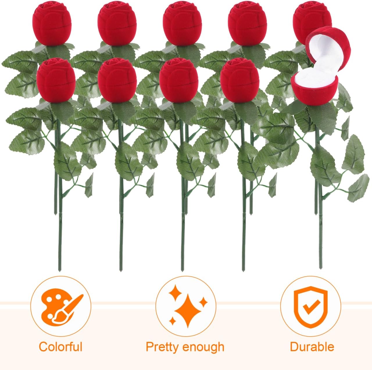 Healeved 10Pcs Valentine Day Red Rose Flower Ring Box Set Romantic Engagement Jewelry Storage Cases for Wedding Proposal Flower Bouquet Ring Case
