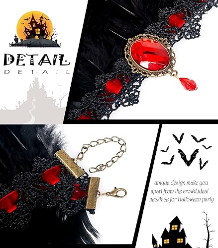 Miniatura 3 de L'VOW Gargantilla de plumas, joyería gótica, cadena de cuello de vampiro, tatuaje steampunk, accesorios de encaje, disfraz de Halloween