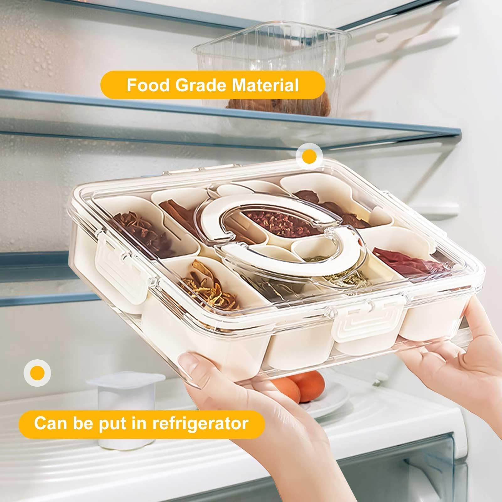 8 Fächer Gewürzbehälter mit Deckel, Rechteckig Snack Schalen Serviertablett Geteiltes Serviertablett mit Griff Geteilte Aufbewahrungsbox, für Gewürze, Snacks, Nicht Spülmaschinenfest (8 Fächer 1pcs)