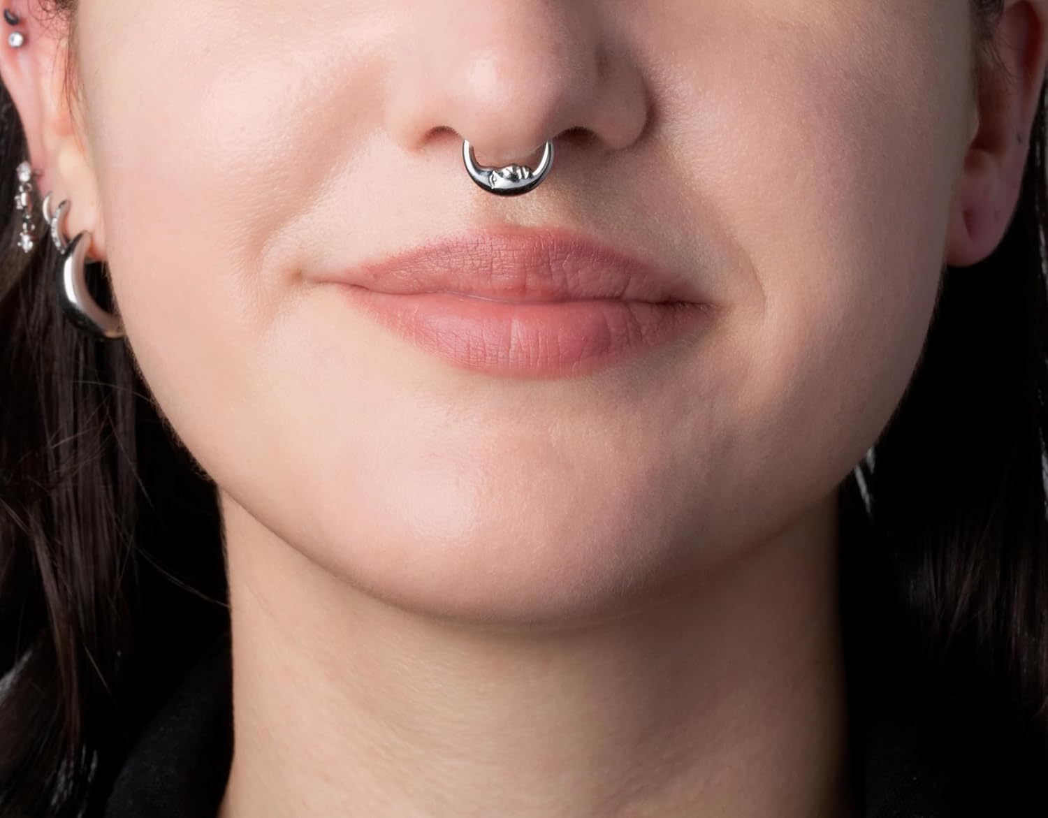 Pierced Owl 16GA 316L Stainless Steel Moon Face Hinged Segment Clicker Ring - Image 4