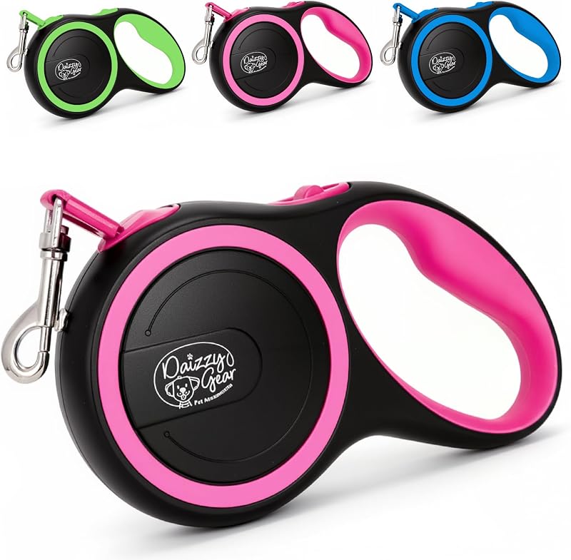 Guia retrátil para cães Daizzy Gear com fita refletiva, rosa, até 20 kg e 4,88 m – Modelo 7016